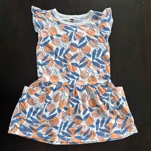 Tea Collection Leafy Blue and Orange Kids Dress